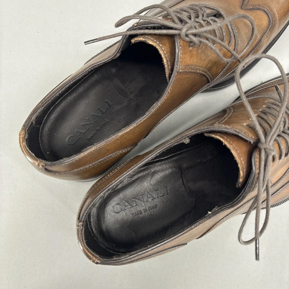 Canali Shoes‎ Mens 8.5 41.5 Brown Leather Wingtip Oxford Made Italy Dress NEW